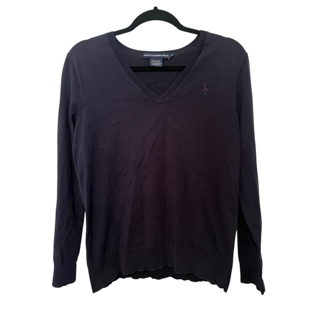 Ralph Lauren Golf Navy Blue V-Neck Long Sleeve Sweater – Large – 100% Cotton